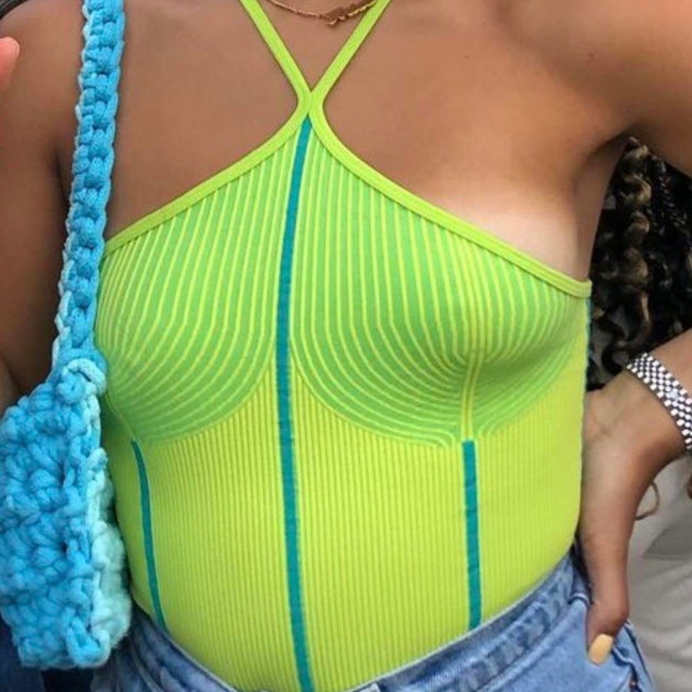 Zara Cross- neck lime green bodysuit - Picture 1 of 4